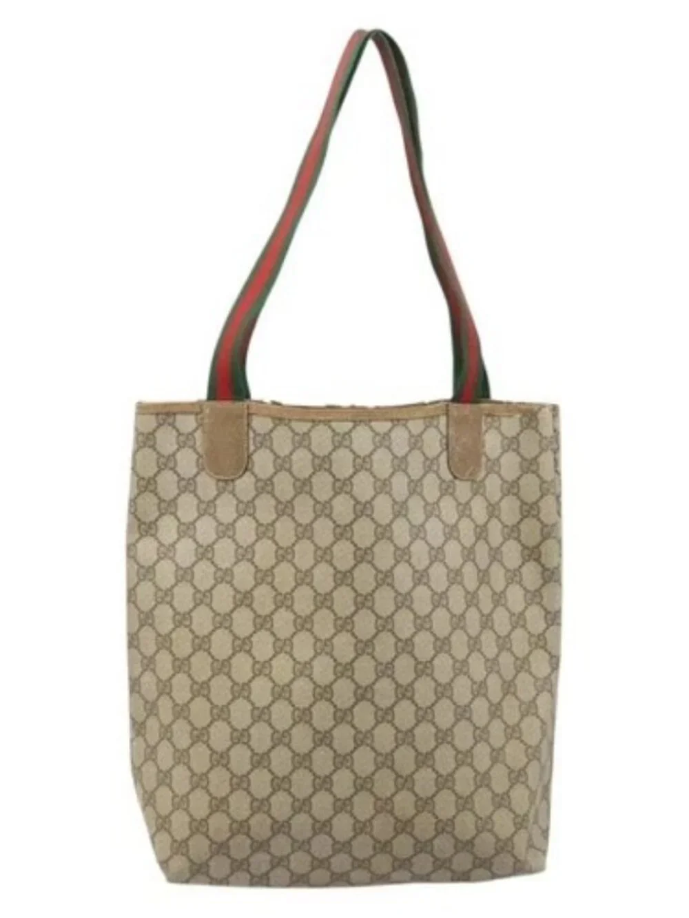 GUCCI GG Supreme Web Sherry Line Tote Bag PVC Beige 39 02 003 Auth BAZ015